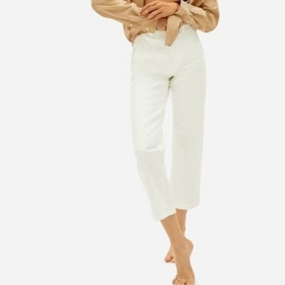 EVERLANE ORGANIC COTTON WHITE STRAIGHT LEG CROP PANTS SIZE 12